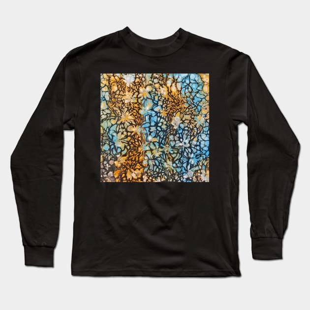 Brown and Blue Floral Abstract Long Sleeve T-Shirt by Klssaginaw